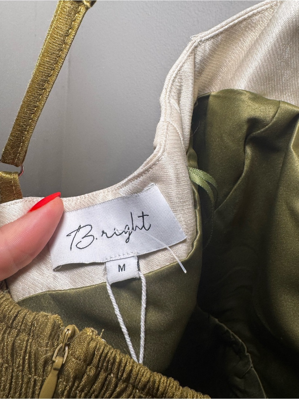 Olive Green Satin Dress with White Bow NWT - Picture 5 of 9